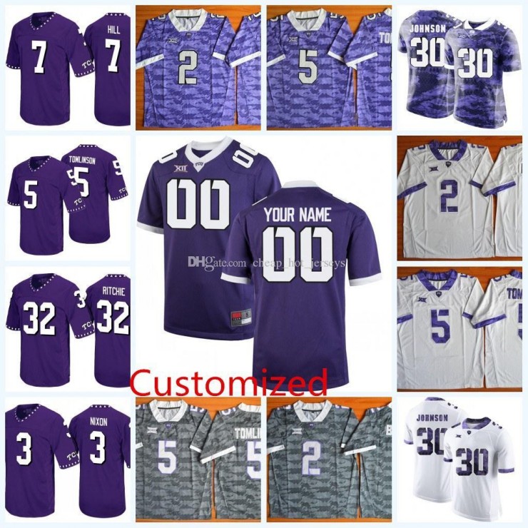 Men Custom TCU Horned Frogs Football White gray purple Jersey Stitched Any Name Number 3 Shawn Robinson 10 Michael Collins 1 Jalen Reagor
Men Custom TCU Horned Frogs Football White gray purple Jersey Stitched Any Name Number 3 Shawn Robinson 10 Michael Collins 1 Jalen Reagor