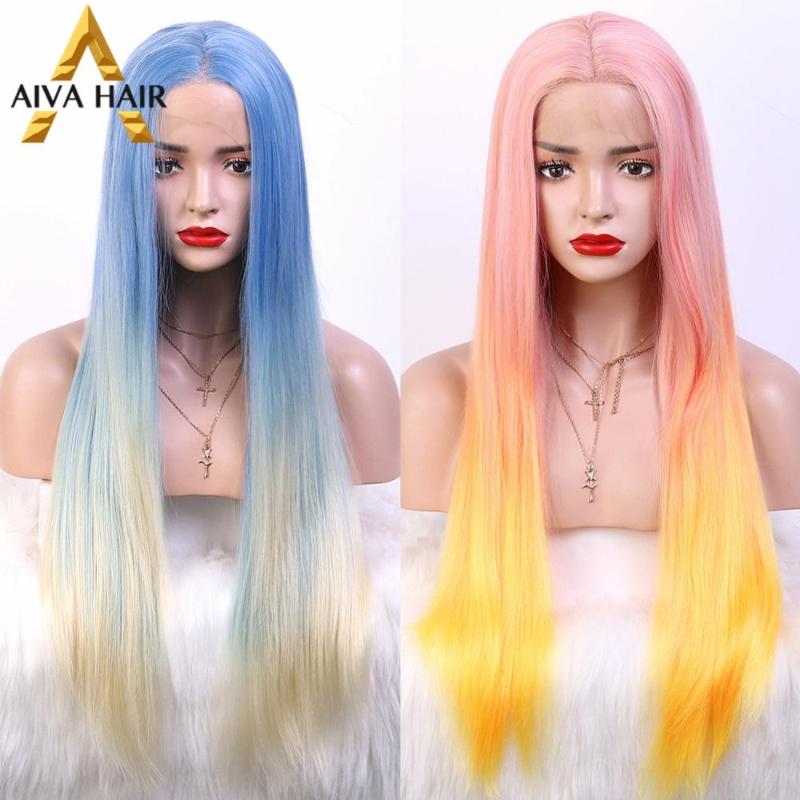 Aiva Hair Heat Resistant Synthetic Lace Front Wig Glueless Cosplay Long Pink Ombre Yellow Wig Straight Blue Ombre Wigs For Women, Blue ombre color
Aiva Hair Heat Resistant Synthetic Lace Front Wig Glueless Cosplay Long Pink Ombre Yellow Wig Straight Blue Ombre Wigs For Women, Blue ombre color