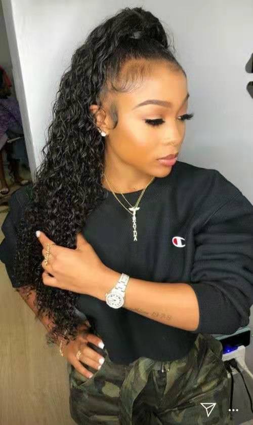 Beautiful Long high gorgeous curly drawstring human hair ponytail hairpiece wet wavy women pony tail hair extension 140g