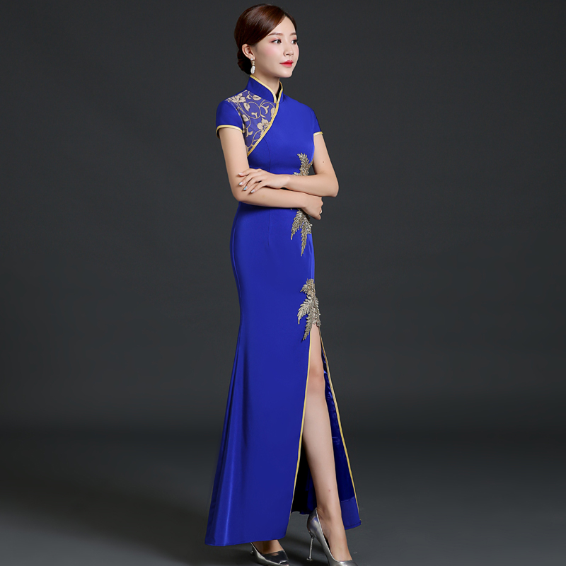 New Chinese traditional dress oriental qipao short sleeve national style party dress robe women Chinese modern cheongsam gown