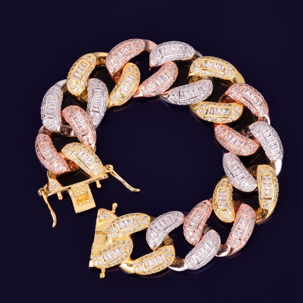New Hip Hop Jewelry Ice Out Men's Baguette Zircon Bracelet Mixed Color 22mm Cuban Chain Rock Street Bracelet, Golden;silver
New Hip Hop Jewelry Ice Out Men's Baguette Zircon Bracelet Mixed Color 22mm Cuban Chain Rock Street Bracelet, Golden;silver