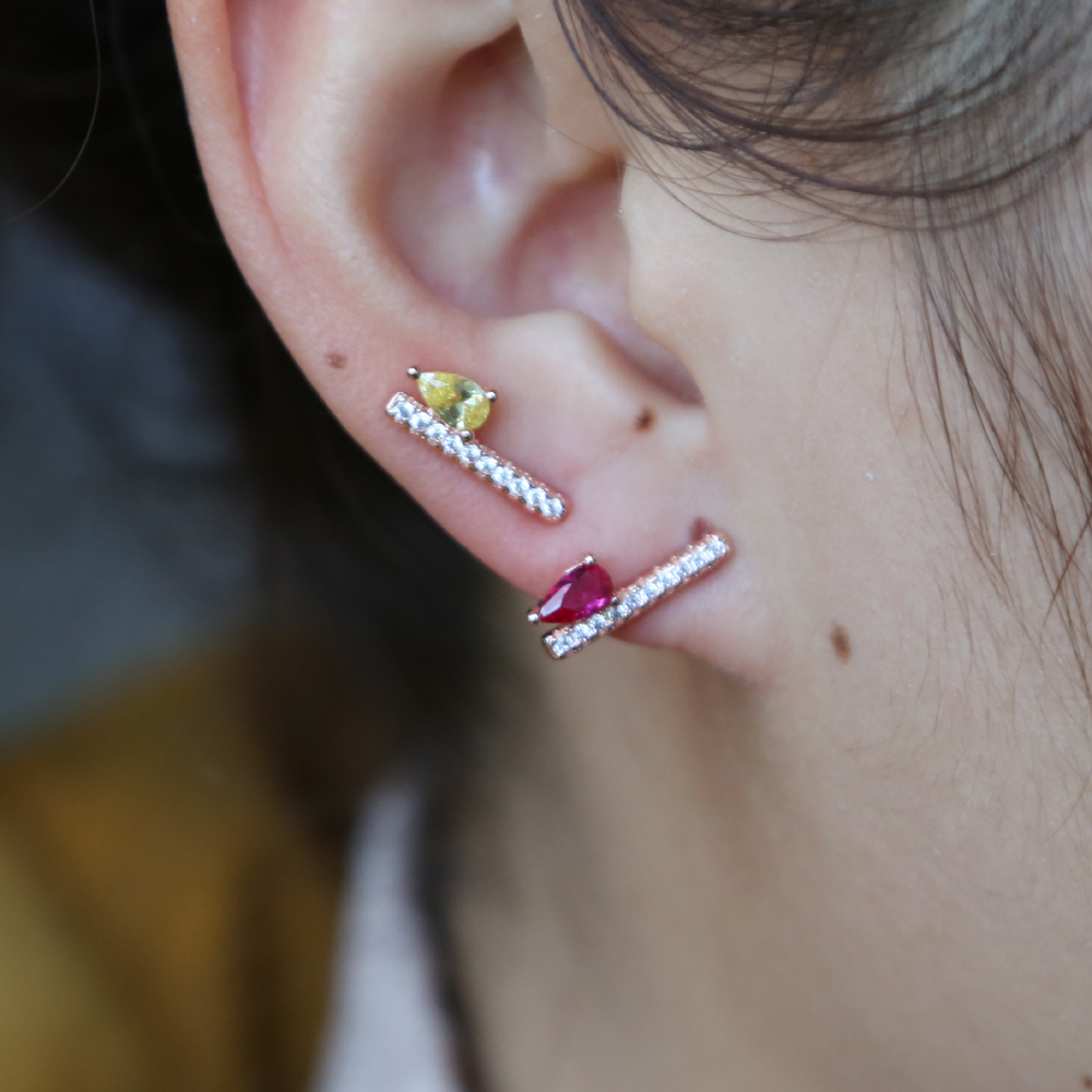 2018 High quality colorful Multi Color CZ Stone teardrop square shape Stud Earring for Girls 2018 New Fashion Christmas gift Jewelry