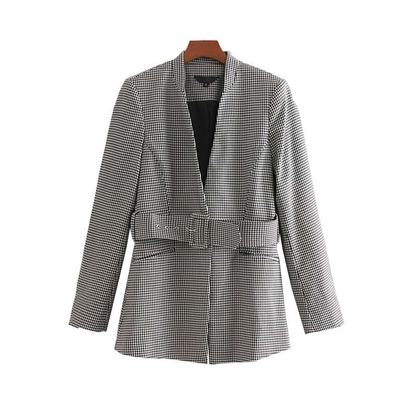 Elegant Tweed Plaid Blazer Women Houndstooth Blazers And Jackets V Neck Belt Long Sleeve Coat Female Outwear Tops, White
Elegant Tweed Plaid Blazer Women Houndstooth Blazers And Jackets V Neck Belt Long Sleeve Coat Female Outwear Tops, White