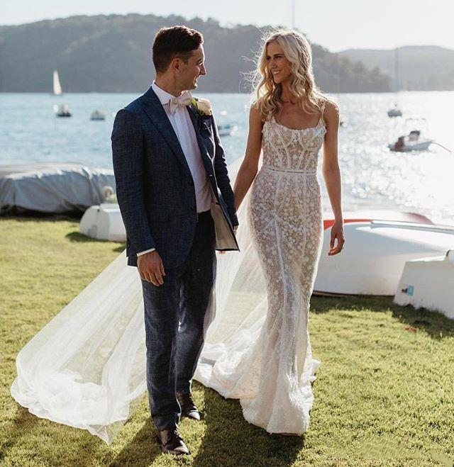 Mermaid Pearls Berta Dresses Lace Appliqued Spaghetti Neck Bridal Gowns Sweep Train Beach Wedding Dress Vestidos De Novia