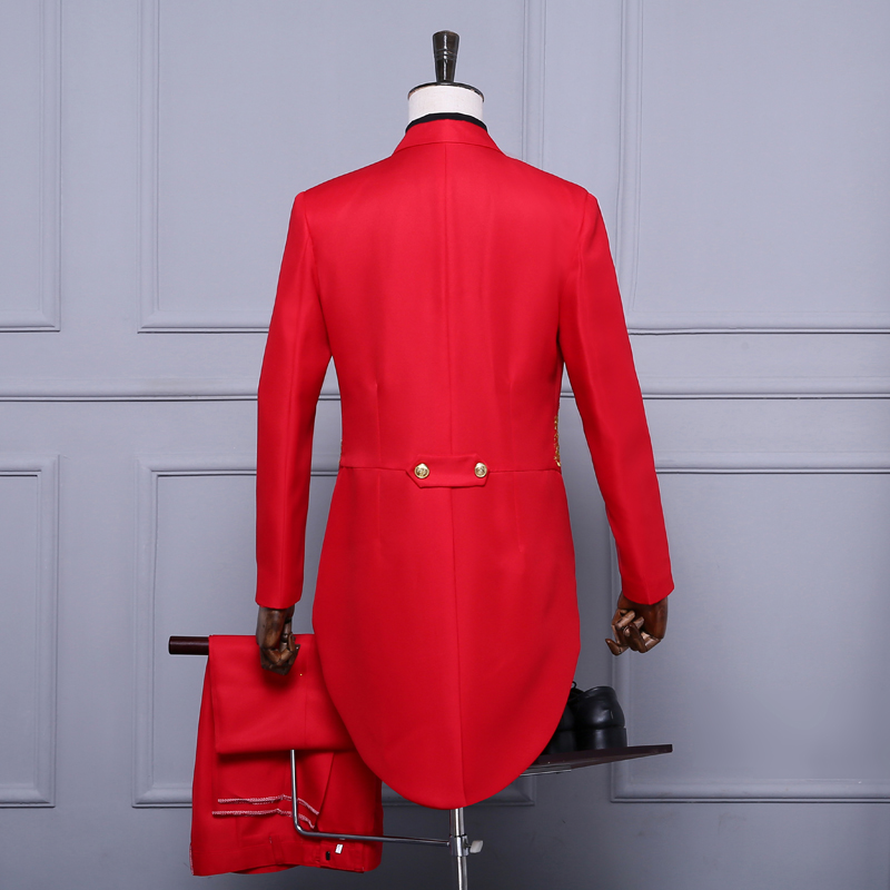 Red White New Style Tuxedos With Tails For Groom Gold Appliques Prom Party Tailcoat para hombre Slim Fit Mens Wedding Tuxedos Custom Made