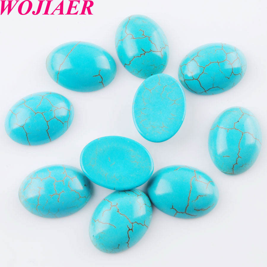 WOJIAER Natural GemStone Turquoises Cabochon Oval Clear CAB Beads No Drilling Hole for Jewelry Making DIY Pendant Ring BU817