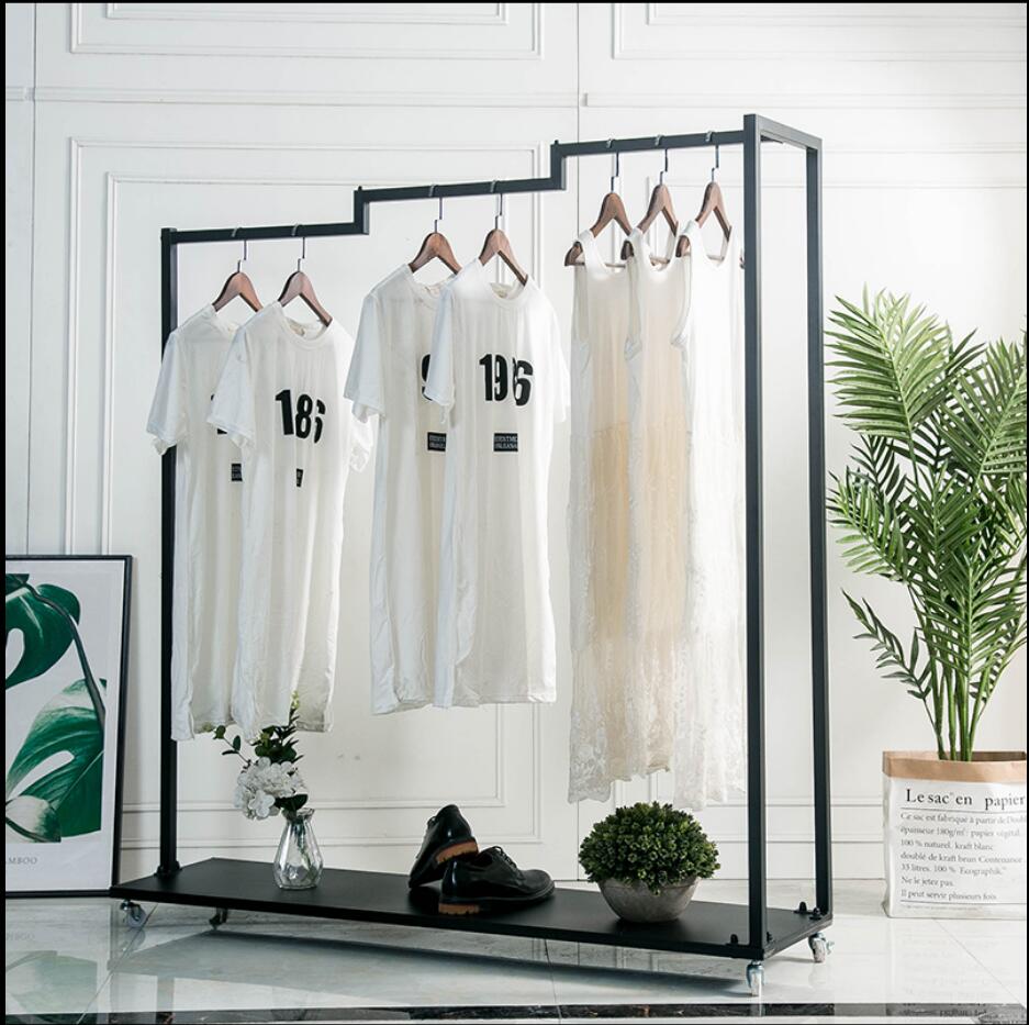 Wrought iron clothes rack Bedroom Furniture simple cloth hanger floor received push-pull mobile buy clothing pole type shelf