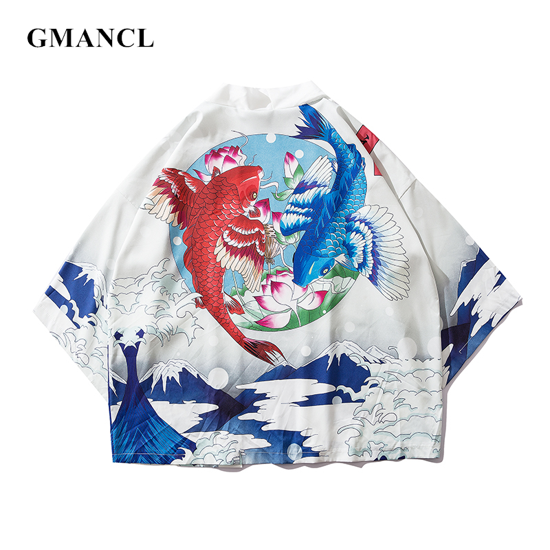 2019 New Mens Kimono Japanese koi printed Cardigan Jackets Streetwear Summer Sunscreen male Harajuku Clothing Coat windbreaker, B7042 white
2019 New Mens Kimono Japanese koi printed Cardigan Jackets Streetwear Summer Sunscreen male Harajuku Clothing Coat windbreaker, B7042 white