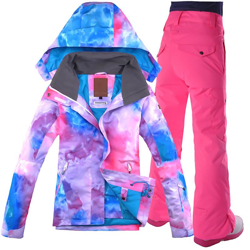Veste de ski de ski de haute qualité pour femmes de haute qualité et pantalon de snowboard femelle manteau de snowboard et pantalon costume d'hiv