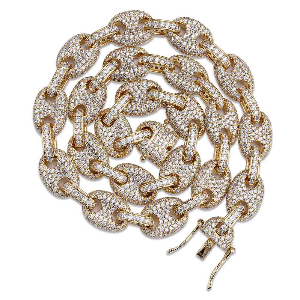 12MM Men's Hip Hop Handcuffs Shape Tennis Chain Bling Zircon Coffee Beans Link Necklace Jewelry