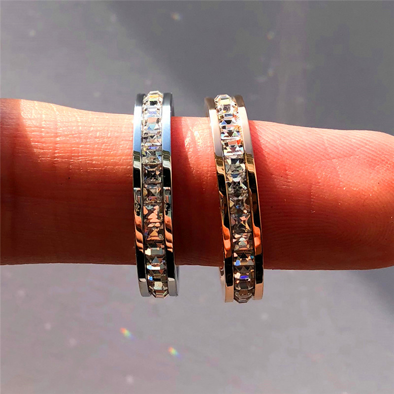 Female Crystal CZ Stone Ring Vintage Stainless Steel Women Wedding Rings Fashion Promise Yellow Gold Engagement Ring