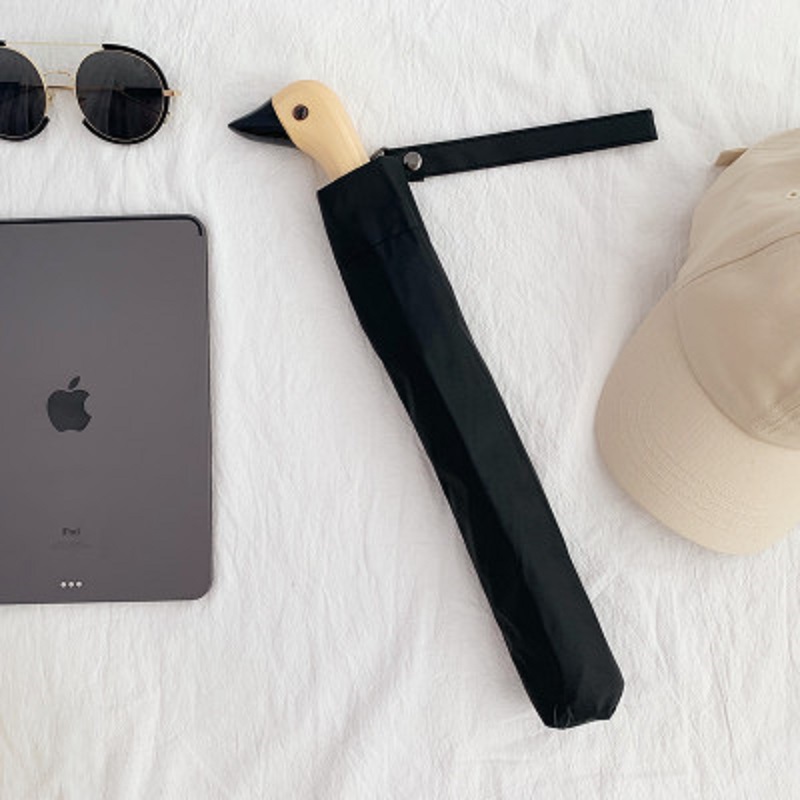 Duck Head with Wooden Handle Umbrella Personality Automatic Yang Cover Duck Head Umbrella 2 folding Sunscreen