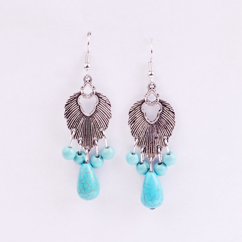 european and american retro pattern cross earrings long paragraph geometric round blue turquoise fashion personality earrings 6 models