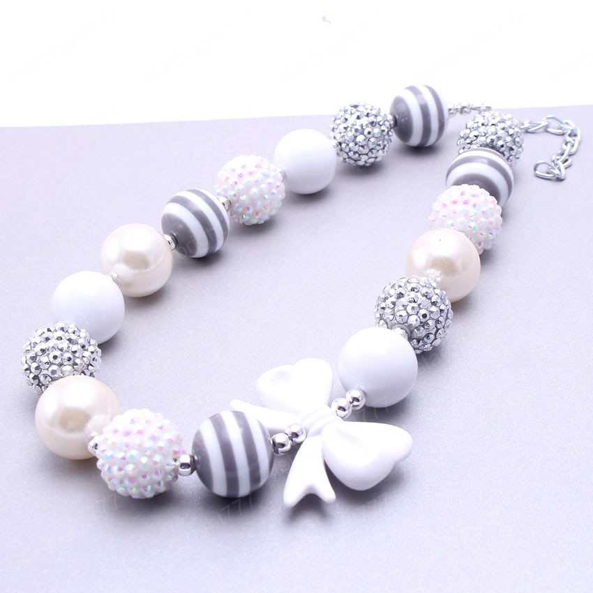Cute Bow Kids Child Chunky Beads Necklace Fashion Girls Baby Chunky Bubblegum Necklace Handmade Beaded Jewelry