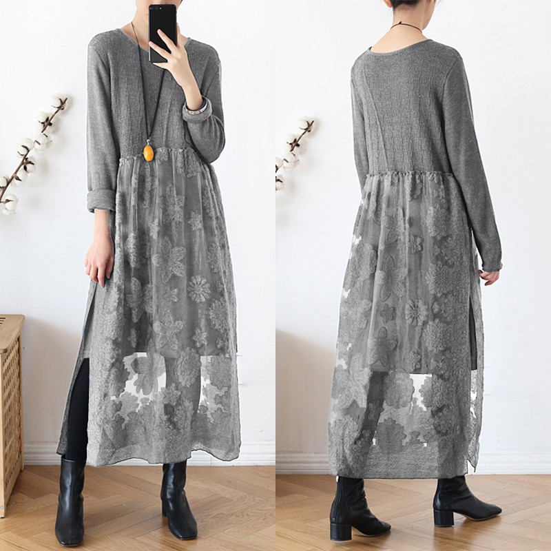 ZANZEA Fashion Lace Patchwork Dress Womens Spring Sundress Long Sleeve Split Vestido Female Casual Floral Robe Plus Size 5XL, Gray
ZANZEA Fashion Lace Patchwork Dress Womens Spring Sundress Long Sleeve Split Vestido Female Casual Floral Robe Plus Size 5XL, Gray