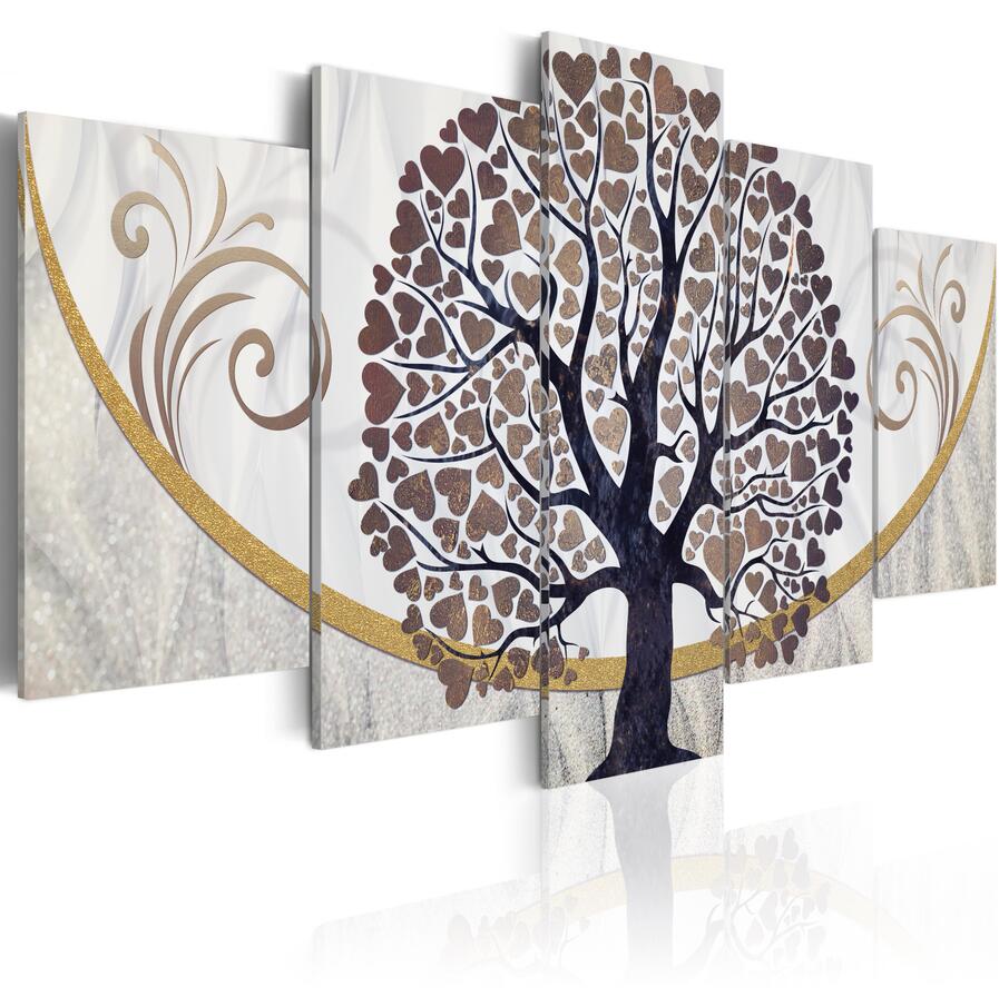 Fashion Home Decoration Unframed 5 Piece Retro Love Tree Canvas Print Oil Painting Wall Pictures for Living Room Paintings,Choose Color And
