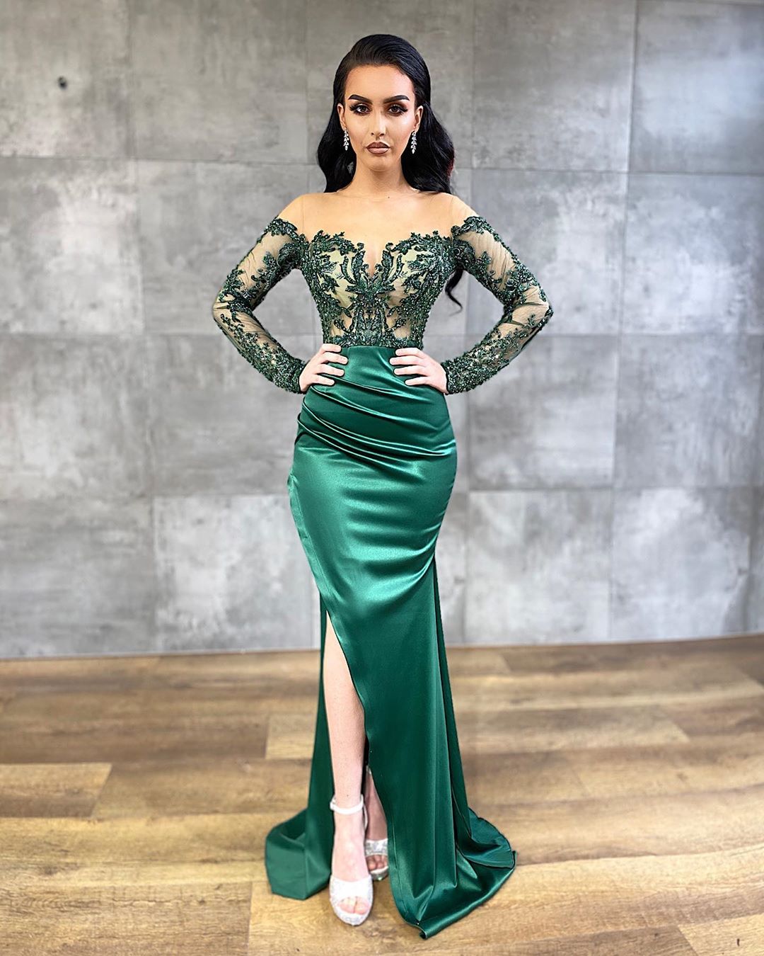 2020 Arabic Aso Ebi Hunter Green Sexy Evening Dresses Lace Beaded Prom Dresses Mermaid Formal Party Second Reception Gowns ZJ223