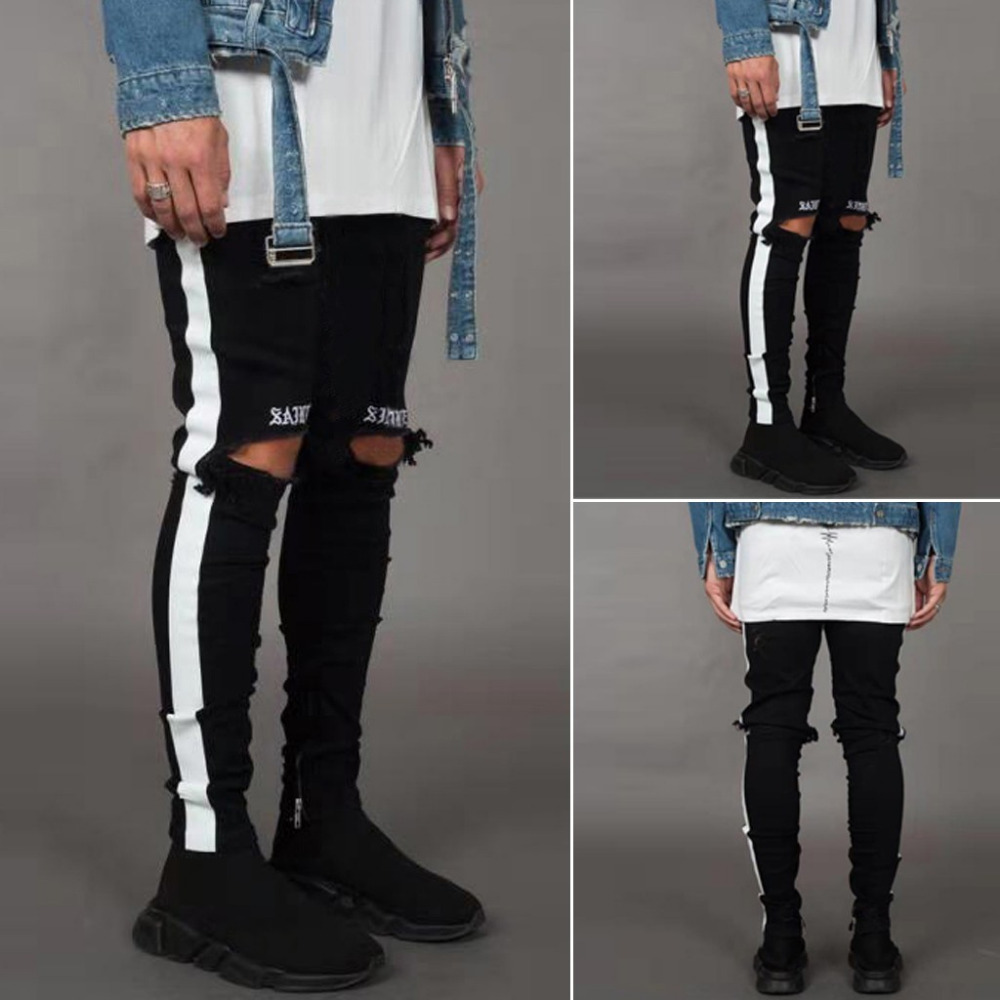 Ripped Jeans Men' Streetwear Men' Denim Embroidery Cotton Straight Hole Pocket Trouser Distressed Trousers ClothinZ0306, Black
Ripped Jeans Men' Streetwear Men' Denim Embroidery Cotton Straight Hole Pocket Trouser Distressed Trousers ClothinZ0306, Black