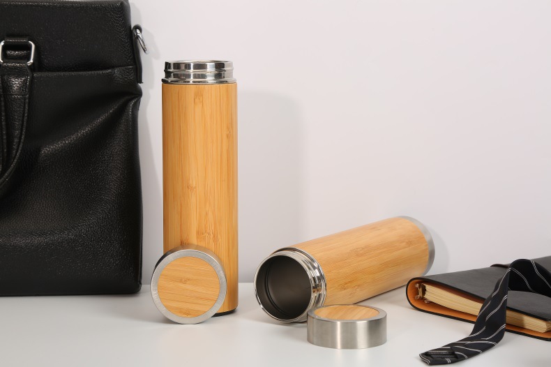 500ml Original Bamboo Tumbler with Tea Infuser & Strainer Bamboo Tea Tumbler Travel Mug 17oz Stainless Steel Tea Bottle
