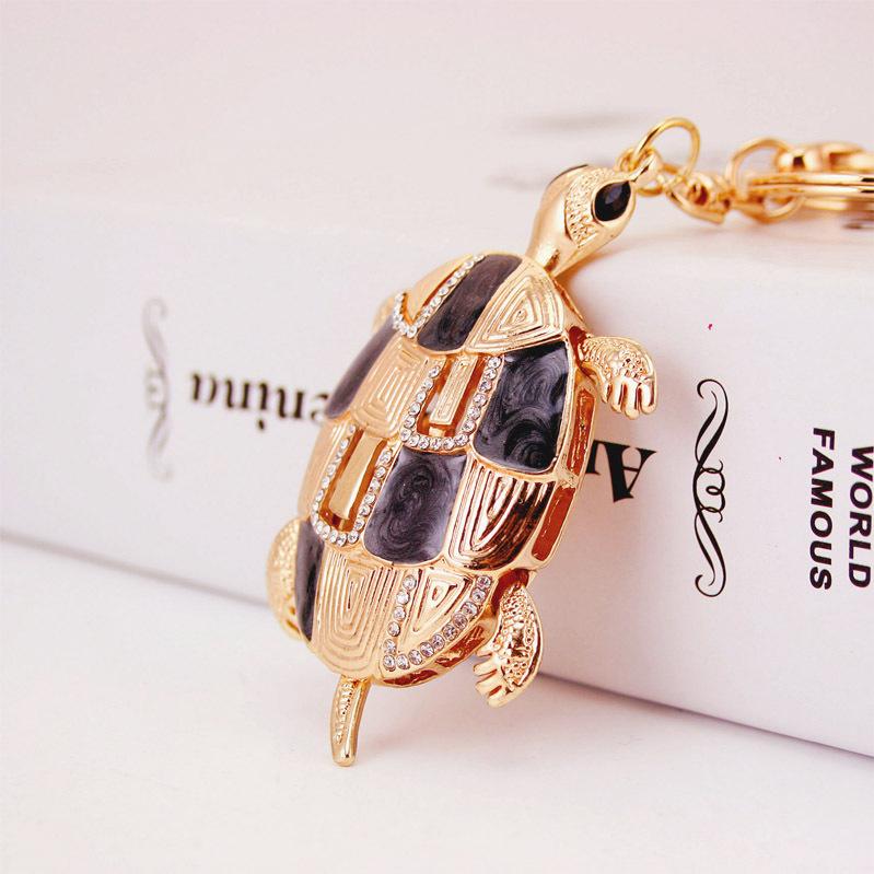 Turtle Key Chain Glitter Enamel Alloy Animal Pendant Keychain Gold Tone Lobster Clasp Key Ring Holders Women Bag Accessories Decoration