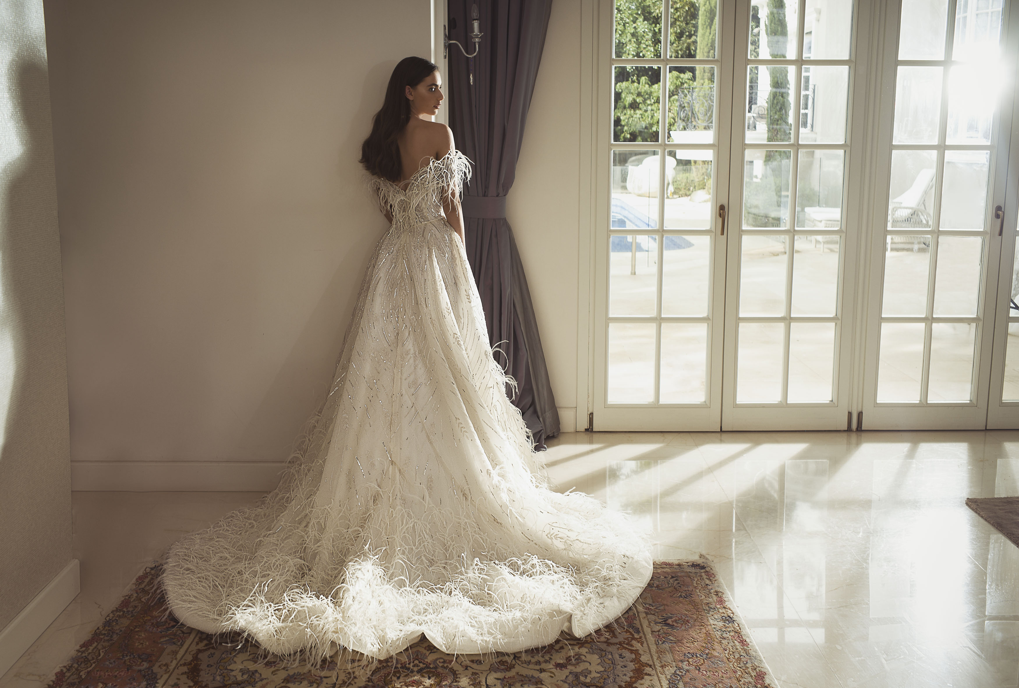 Idan Cohen Feather Dresses Off The Shoulder A e Sweep Train Sequins Bohemian Wedding Dress Custom Made Bridal Gowns