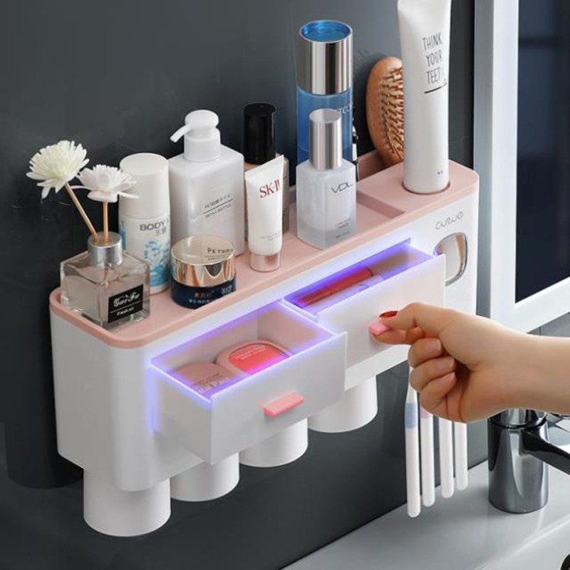 Automatic Toothpaste Dispenser Toothbrush Holder With Cup Wall Mount Toothpaste Squeezer Storage Rack Bathroom Accessories Set
Automatic Toothpaste Dispenser Toothbrush Holder With Cup Wall Mount Toothpaste Squeezer Storage Rack Bathroom Accessories Set