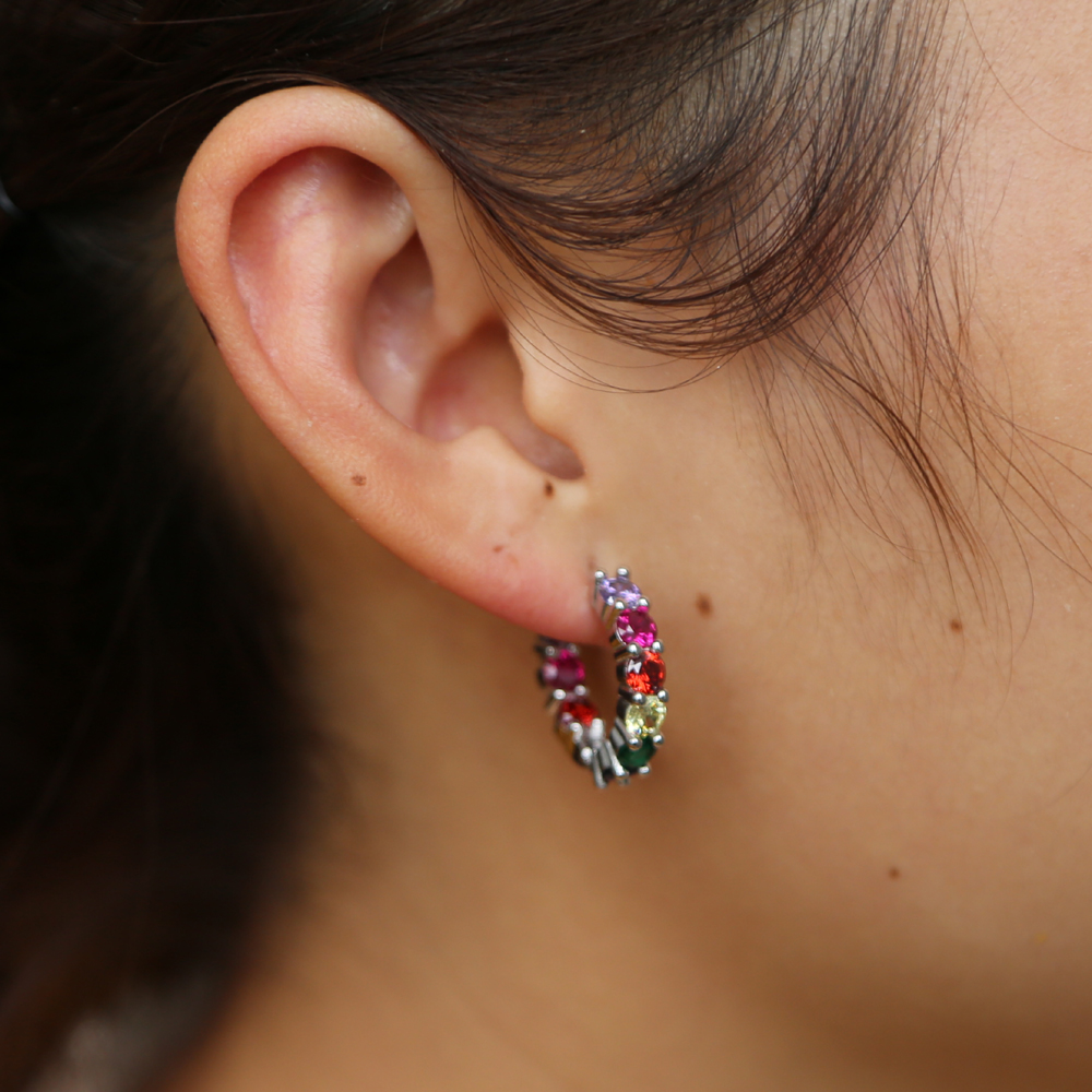 2019 new arrived medium hoop earring 20mm rainbow cubic zirconia cz hoops for women colorful multi color hot lady jewelry