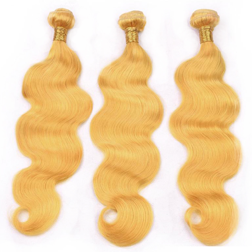 Virgin Malaysian Human Hair Pure Yellow Body Weave Wefts 3Bundles Light Yellow Body Wave Virgin Remy Human Hair Extensions Wefts