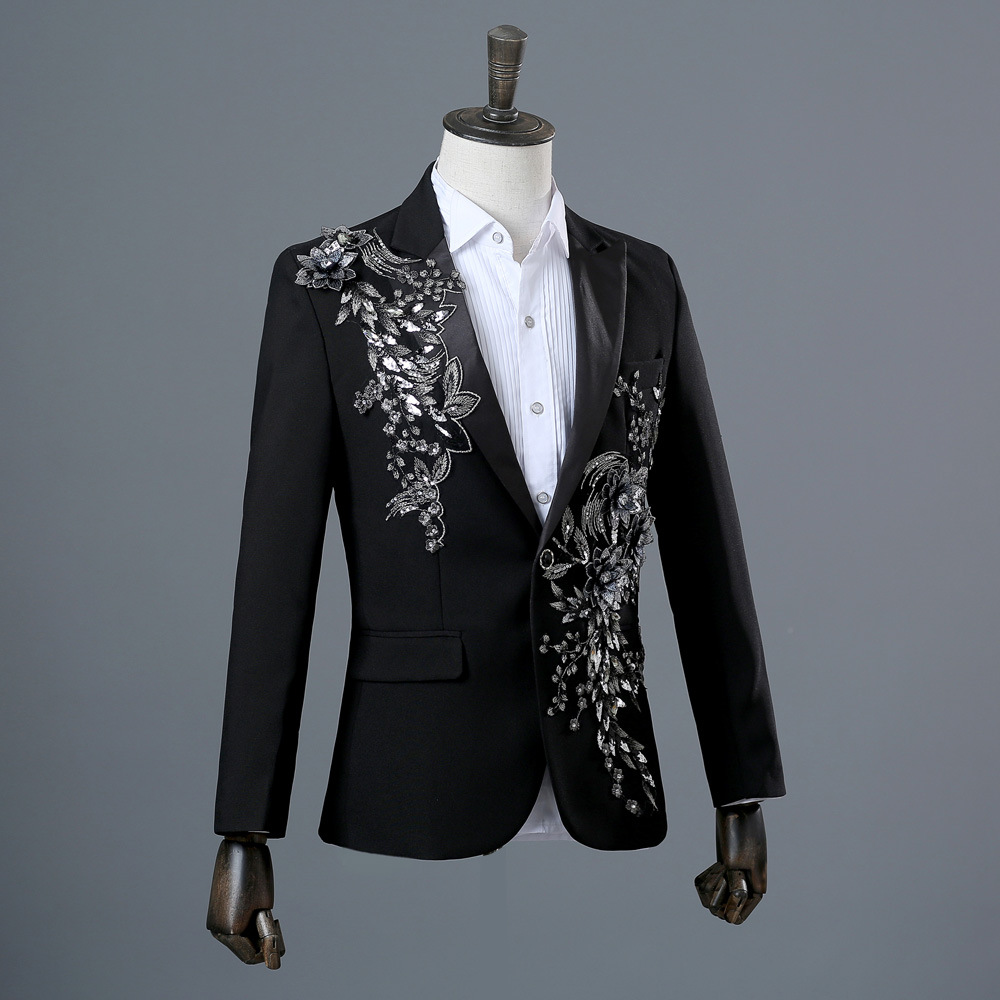 2019 New Designer Blue Men Jackets 2 Pieces Lace Sequins Slim Fit Prom Groom Wear Peak Notch Lapel Wedding Tuxedos