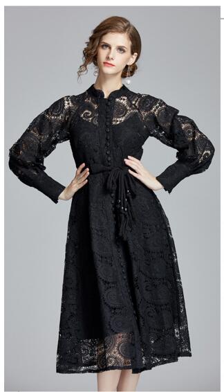 Heavy industry French niche court retro lantern sleeve exquisite water-soluble lace long dress, Black
Heavy industry French niche court retro lantern sleeve exquisite water-soluble lace long dress, Black