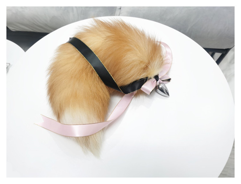 Genuine Real Crystal Fox Fur Tail W Silk Metal Stainless Butt Toy Plug Insert Anal Sexy Stopper 666 666