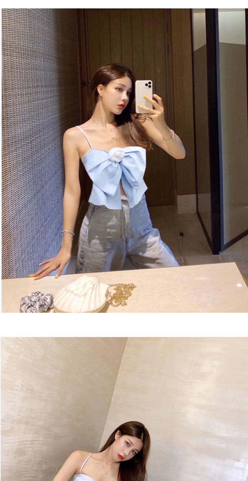 New womens fashion design spaghetti strap short up-navel style high waist big bow flower pin patchwork tank top vest camisole SML