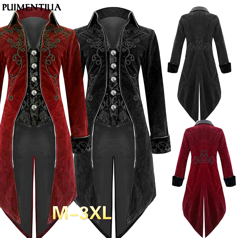 Puimentiua Men Tuxedo Stage Play Steampunk Gothic Windbreaker Long Jacket Costume Cocktail Evening Dress Halloween Party Wear Y191214