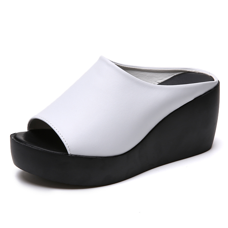 Hot Sale- 2026 Women Summer Leisure Slides Women Platform Wedges Fish Mouth Sandals White Black Thick Bottom Ladies Slippers