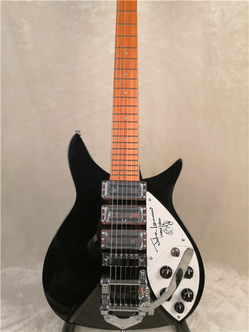 John Lennon 325 Short Scale Length 527mm 6 String Black Electric Guitar Bigs Tremolo, Gloss Paint Fingerboard, 5 Degree Angle Headstock