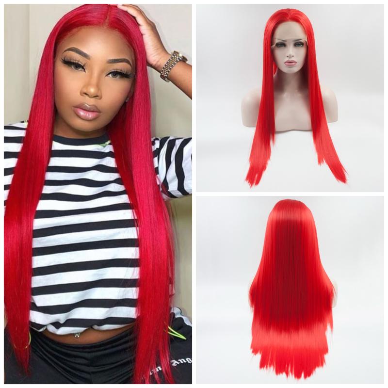 13×4Lace Front Wig Synthetic Hair Wigs Red Color Long Straight With Side Part Heat Resistant Fiber Wigs For Women With Baby Hair, As pic
13×4Lace Front Wig Synthetic Hair Wigs Red Color Long Straight With Side Part Heat Resistant Fiber Wigs For Women With Baby Hair, As pic