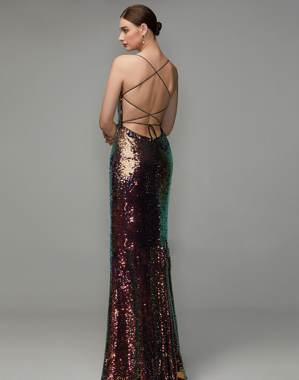 Colorful Sexy High Split Prom Dresses Spaghetti Mermaid Party Gowns Sequined Lace Up Backless Women Dress