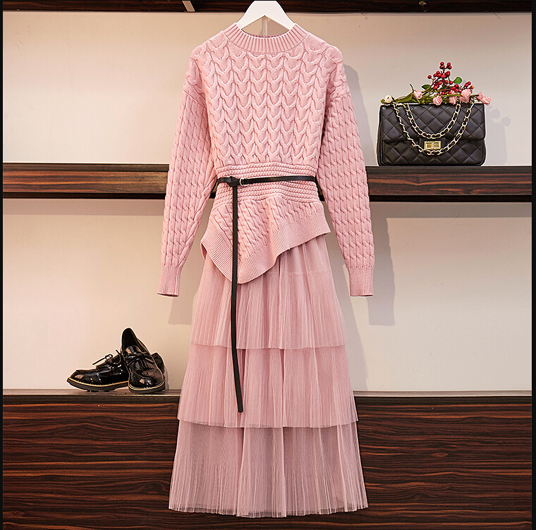 Pink Autumn 2020 Spring Fashion 2 Piece Dresses Set Women Knitted Irregularity Pullover Sweater Top+High Waist Mesh Layers Cake Skirt Suits
Pink Autumn 2020 Spring Fashion 2 Piece Dresses Set Women Knitted Irregularity Pullover Sweater Top+High Waist Mesh Layers Cake Skirt Suits