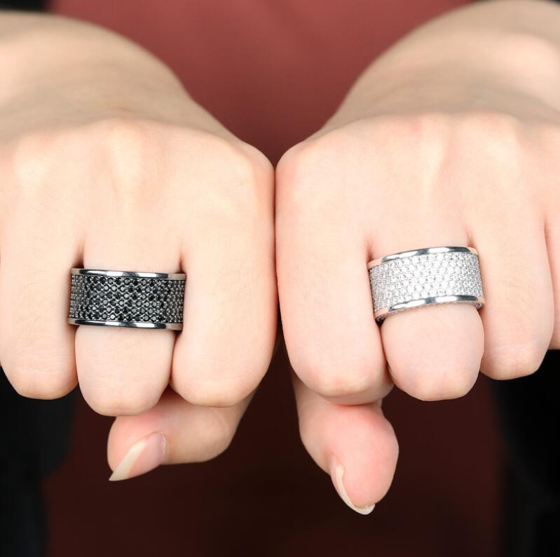iced out Black zircon ring for men women luxury designer bling diamond flash ring gold silver copper zircon couple lover ring jewe