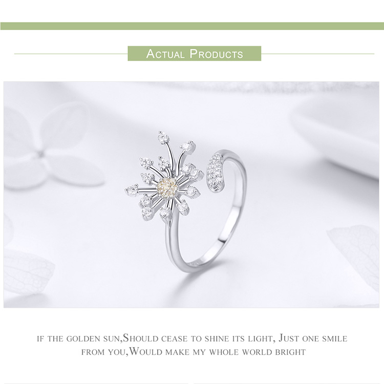 Wholesale-Silver Blooming Dandelion Love Crystal Adjustable Finger Rings for Women Wedding Engagement Jewelry Gift