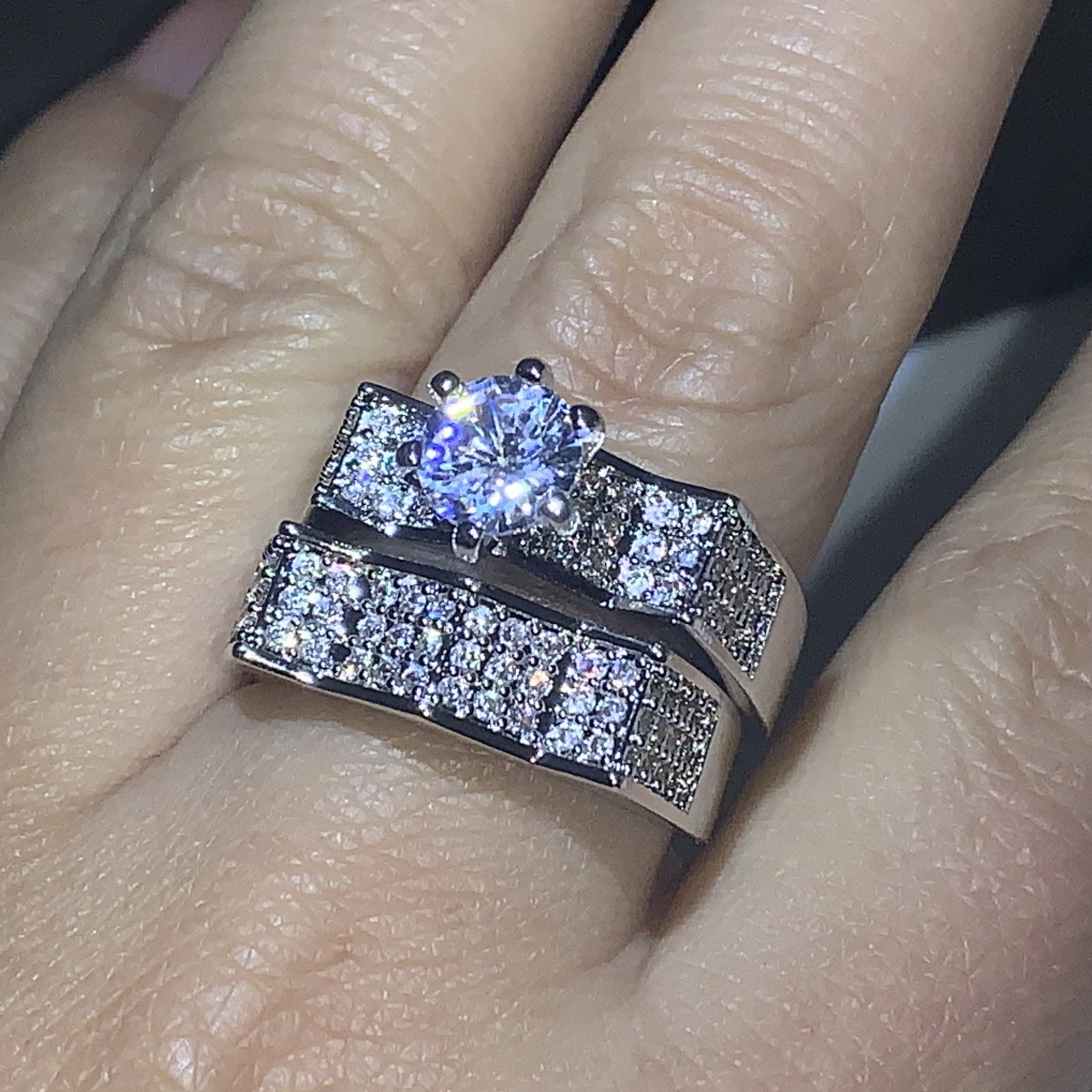 2019 New Arrival Luxury Jewelry 925 Sterling Silver Couple Rings Pave White Saphire CZ Diamond Women Wedding Bridal Ring Set For Lovers Gift