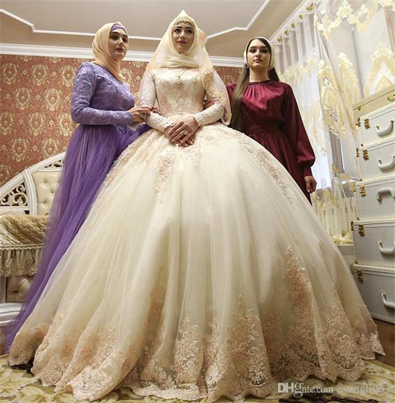 modest muslim long sleeves wedding dresses ball gown islam bridal gowns custom made wedding dress with petticoat