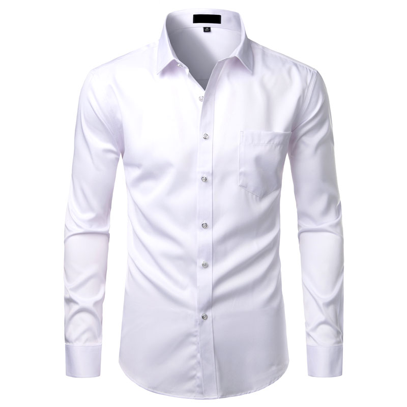 White Mens Bamboo Fiber Casual Slim Fit Button Up Dress Shirts Men Solid Soical Shirt With Pocket Formal Business Camisas B3