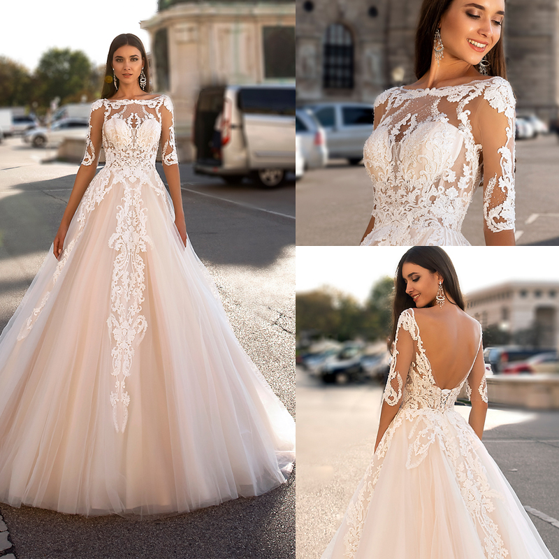 2020 A Line Modest Wedding Dresses Lace Boat Neck Half Sleeves Tulle robes de mariée Vintage Wedding Dresses Bridal Gown, Custom made from color chart
2020 A Line Modest Wedding Dresses Lace Boat Neck Half Sleeves Tulle robes de mariée Vintage Wedding Dresses Bridal Gown, Custom made from color chart