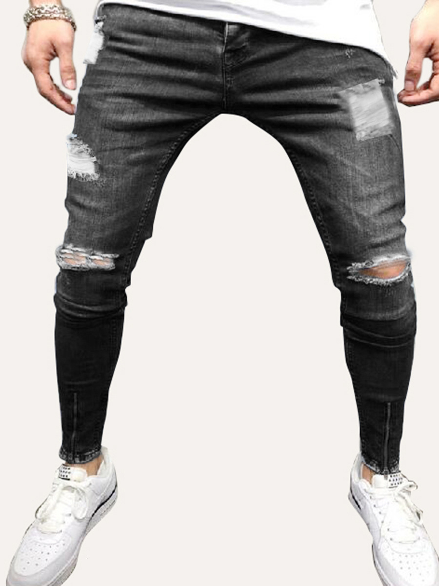 2019 Man Jeans Holes Beggar Bound Feet Bottom Of A Trouser Leg Zipper Men's Cowboy Self-cultivation Leisure Time Pants