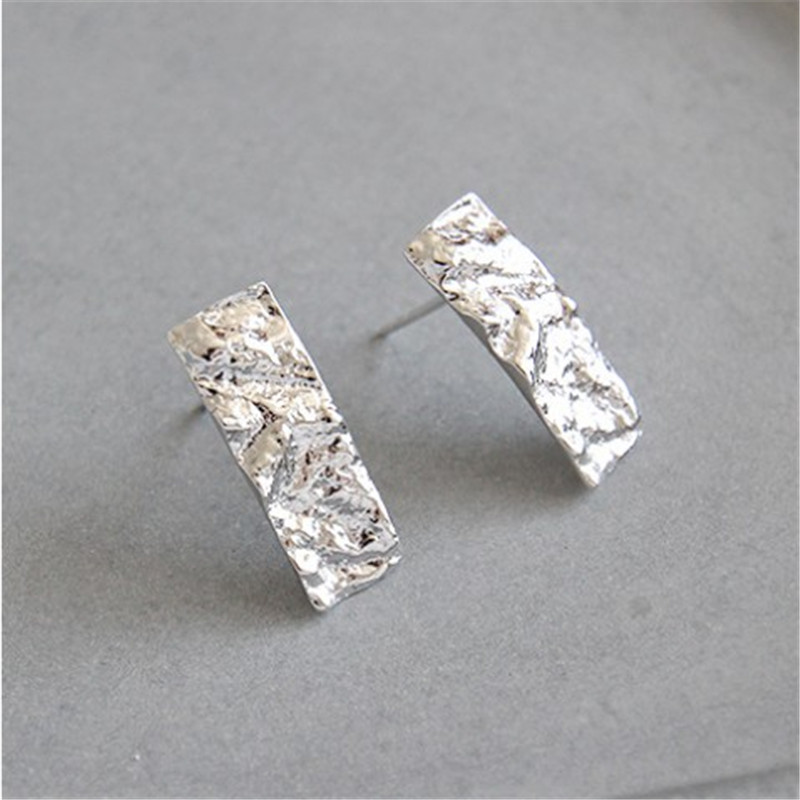 Sterling Silver 925 Jewelry New Wedding Band 100% 925 Sterling Silver Irregular Rectangle Stud Earrings For Women Students