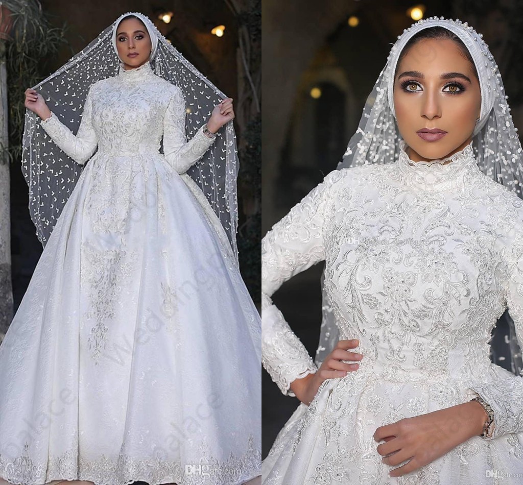 Classic Lace Muslim Wedding Dresses 2019 Long Sleeve High Neck Appliqued Long Sleeves Lace Bridal Gowns A Line Sweep Train Vestido De Novia, White
Classic Lace Muslim Wedding Dresses 2019 Long Sleeve High Neck Appliqued Long Sleeves Lace Bridal Gowns A Line Sweep Train Vestido De Novia, White