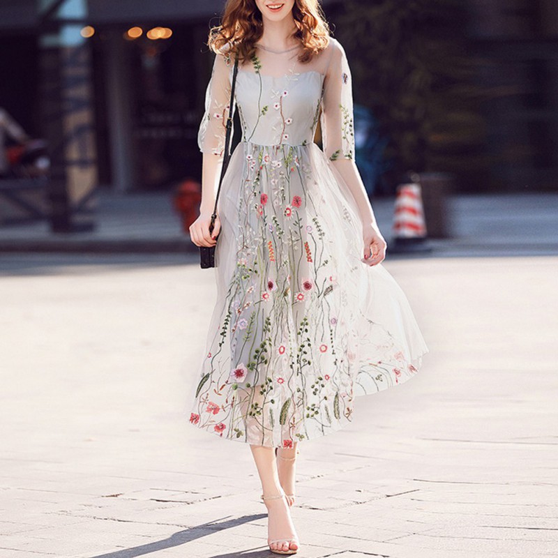 Bohemian Flower Embroidered Dress Evening Party Floral Dresses Gorgeous Half Sleeves Sheer Long Dress, White
Bohemian Flower Embroidered Dress Evening Party Floral Dresses Gorgeous Half Sleeves Sheer Long Dress, White