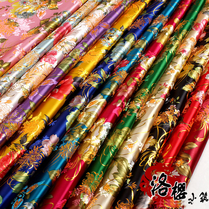 Chinese Ancient Costume Dress Baby Clothes Kimono Cos Gold Silk Satin Damask Jacquard Brocade Sewing Fabric Peony series