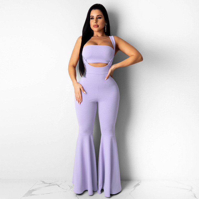New Summer Women designer bell-bottomes chest wrap+jumpsuits solid color two piece set fashion strapless bra rompers Beautiful vest flared pants 2670